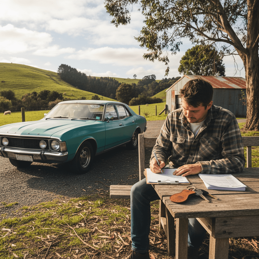 signing car ownership transfer paperwork when selling scrap car Kaikoura